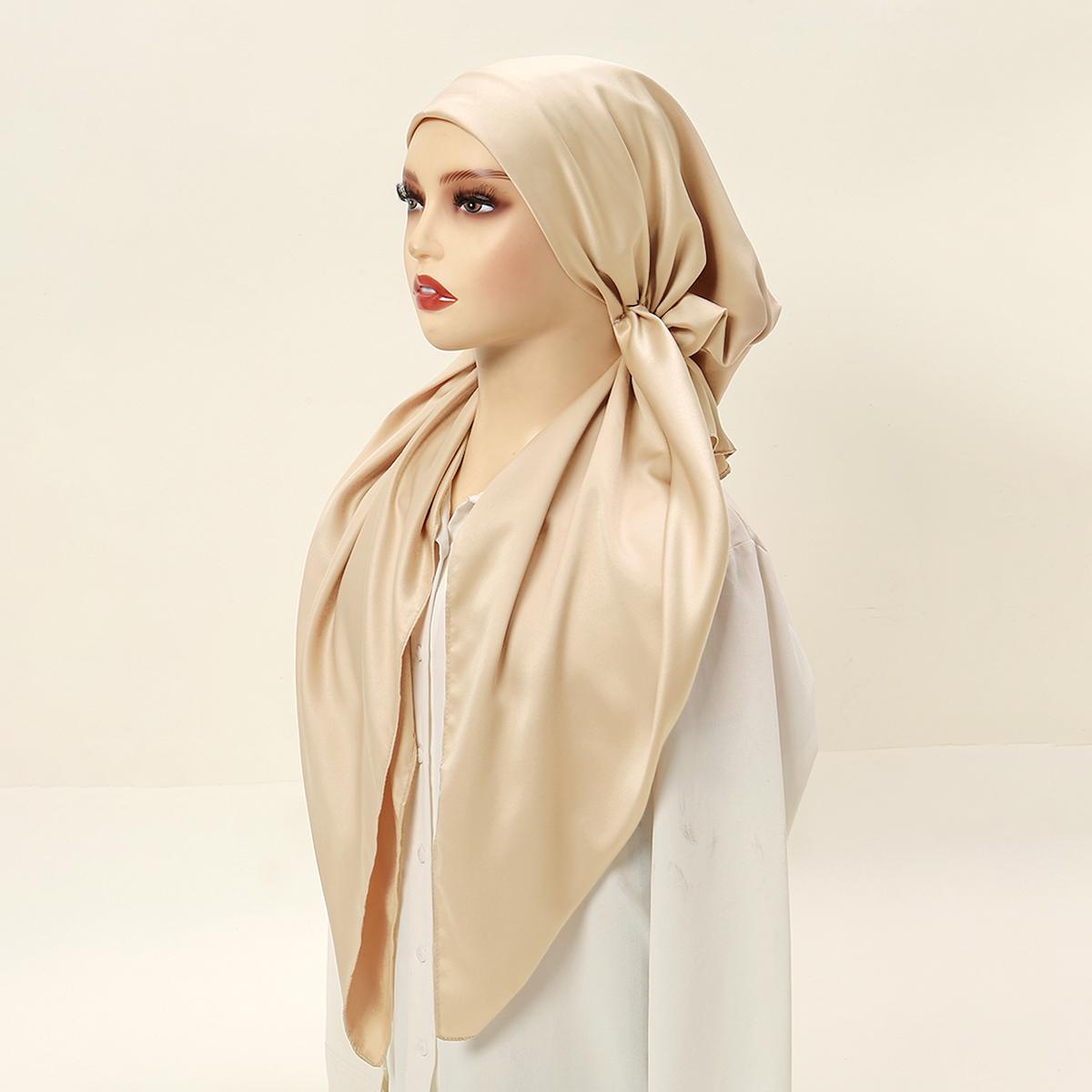 Muslimský Instantní Hidžáb Saténová Hedvábná Čelenka Čepice Ženy Lesklá Saténová Látka Turban Jednobarevná Šátek Vysoce Kvalitní Noční Čepice Zábaly beige