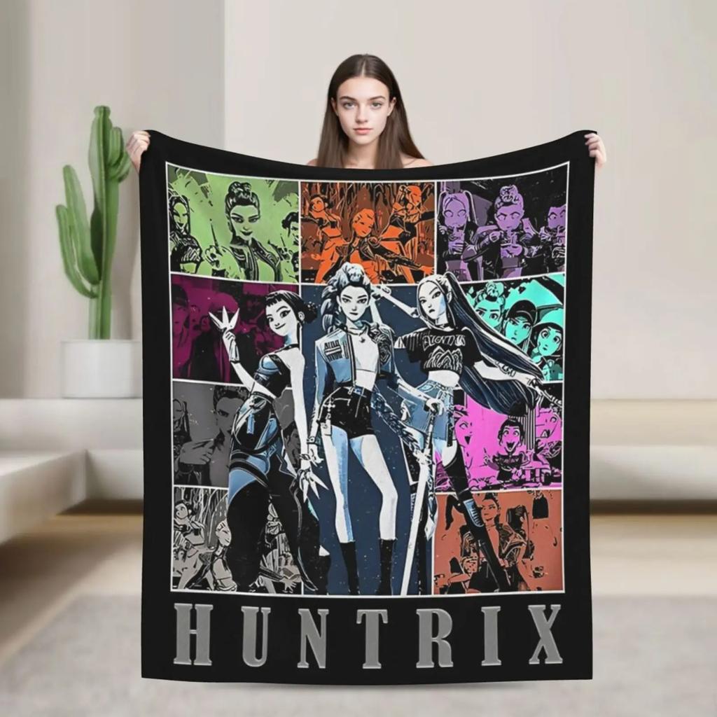 Black Cool KPop Devil Hunter Anime Flannel Blanket Soft and Warm Portable Home Travel Camping Sofa Picnic Soft and Comfortable D
