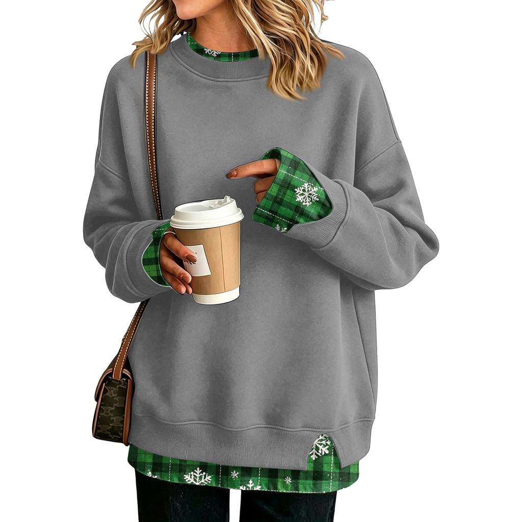 Women's Casual Printed Long Sleeve Oversized Two Piece Look Sweatshirt for Everyday Wear