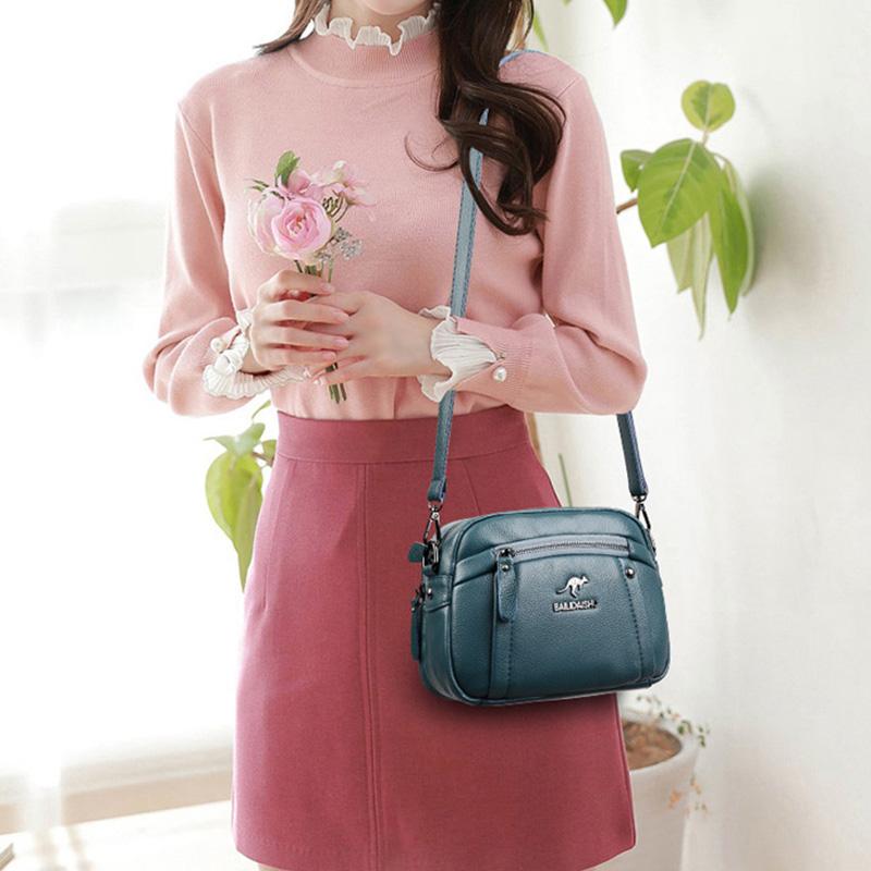 Women's Crossbody Bag, Water-Resistant Solid Color Square Shoulder Bag, Three Layer Zipper Closure Phone Purse Pouch for Women