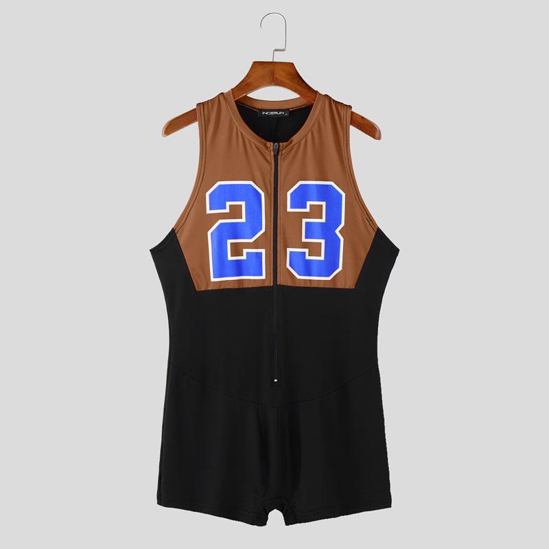 

INCERUN Мужской домашний комбинезон без рукавов с принтом букв, облегающий ромпер, цельный костюм 2XL коричневый