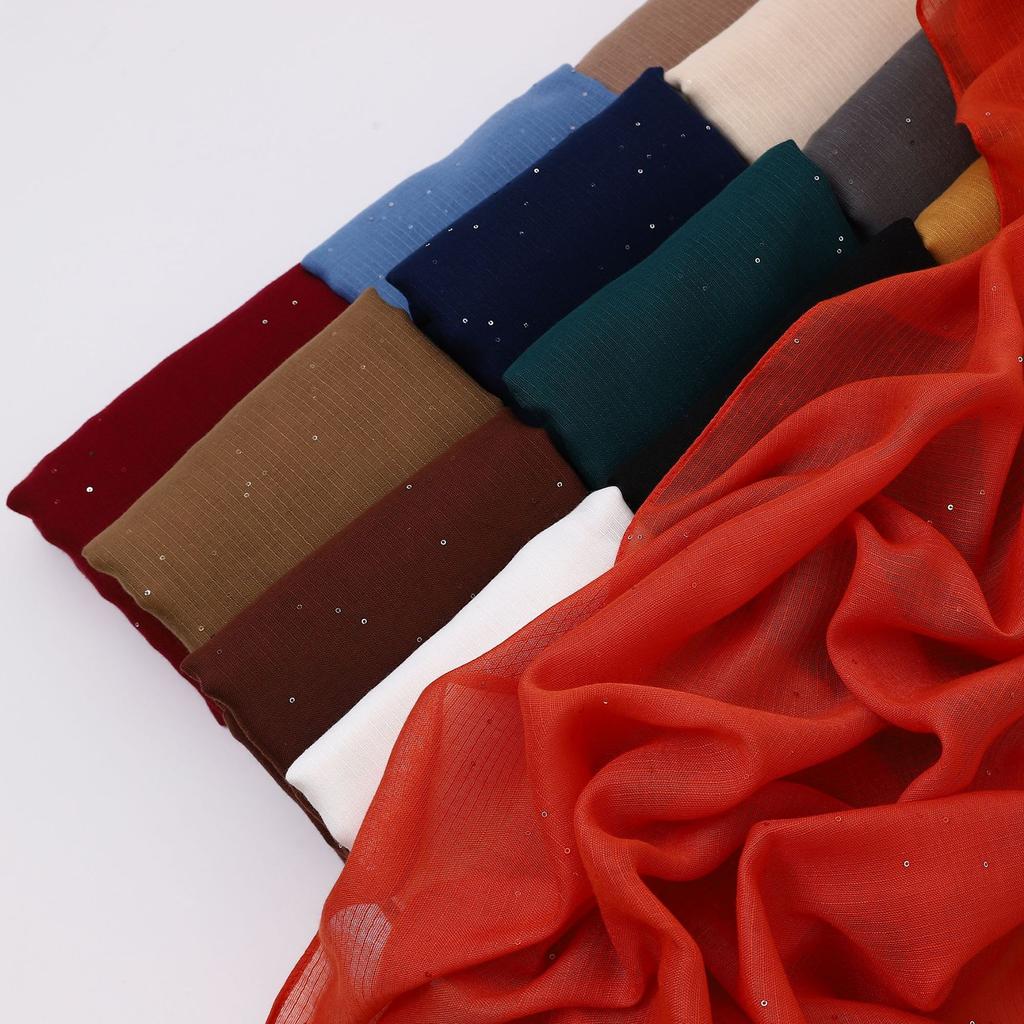 Spot Thin Solid Color Polyester Cotton Monochrome Sprinkled Gold Small Sequins Scarf Women'S Bag Headscarf Shawl Xiyin