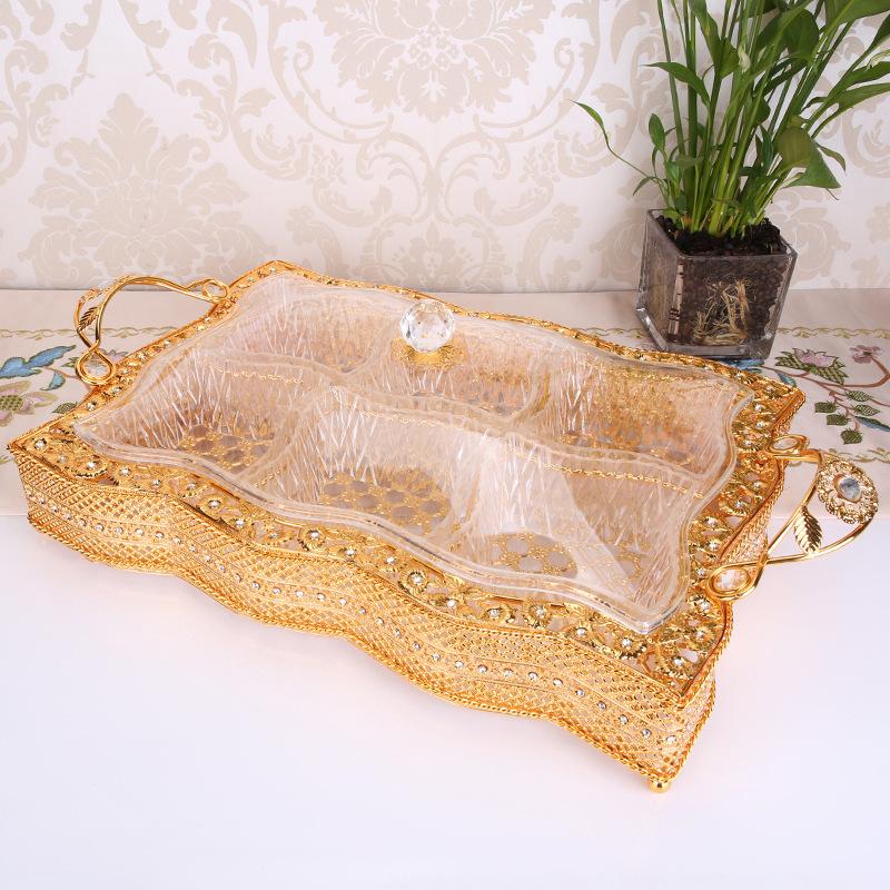 

Dried fruit plate, grid with lid European high-end candy box transparent creative melon seed snack dried fruit fruit plate newlywed золотий