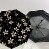 1pc Floral Pattern Black Automatic Folding Umbrella, Heavy Duty 8 Rib Iron Frame,  Suitable for Travel, Daily Use, Birthday, Decor Gift m0104080