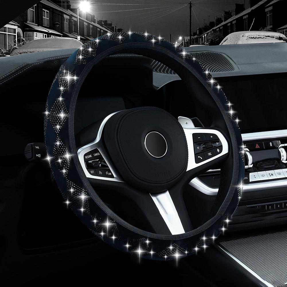 Car Steering Wheel Cover Universal Bling Diamond Rhinestones Non-slip Breathable Steering Wheel Protector For Women Girls I7C2
