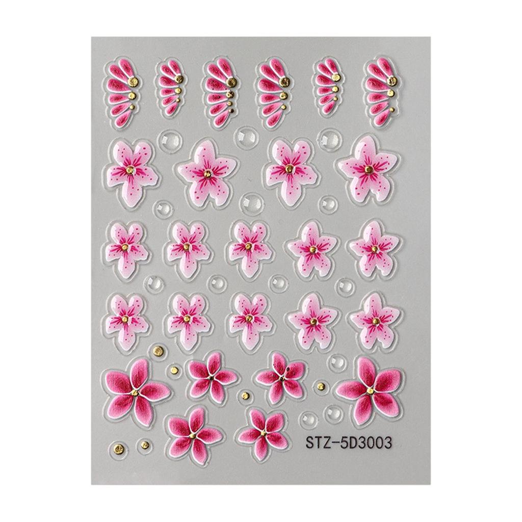 5D Embossed Nail Art Stickers Sun Flower Nail Decals Engraving Floral Nail Slider Tips