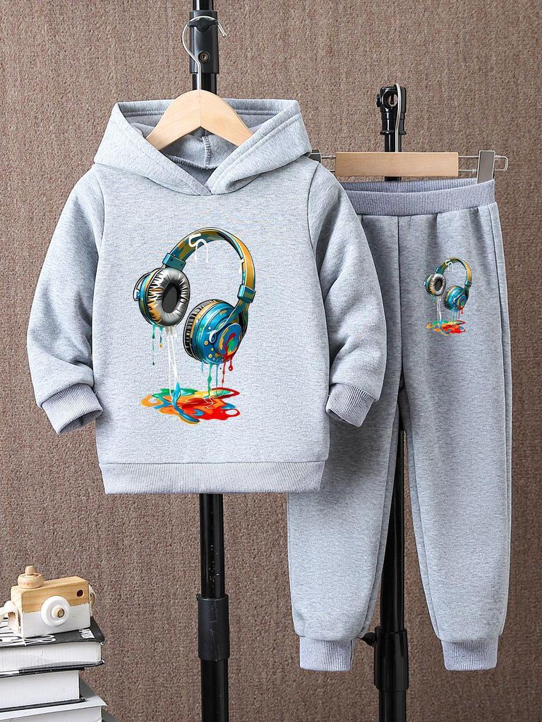 Girls' Fashion Hoodie & Headphones Two-Piece Set - Autumn/Winter Velvet Cartoon Pullover