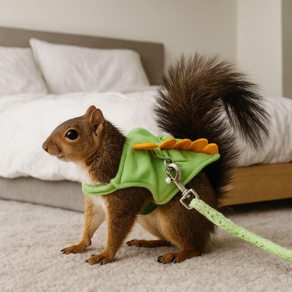 Cute Cartoon Ferret Vest Harness Adjustable Flannel Pet Harness Leash Dragon Design with Bell Guinea Pig Safety Vest Walking