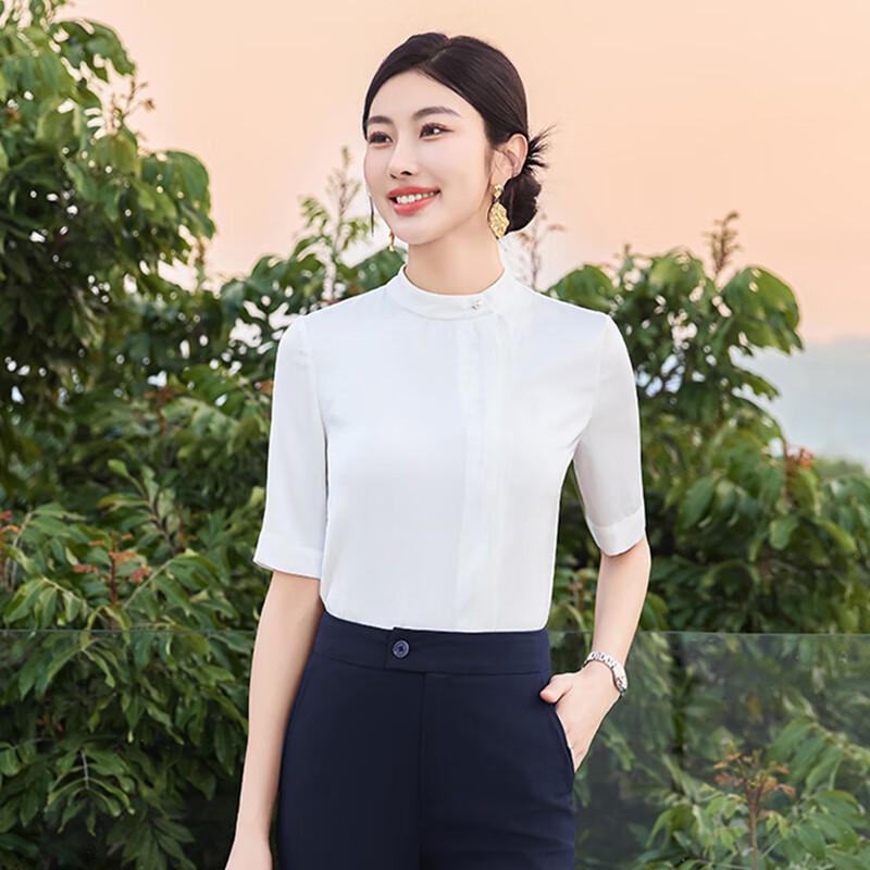 Teluoman Women s Stand Collar Half-Sleeve Shirt 2XL