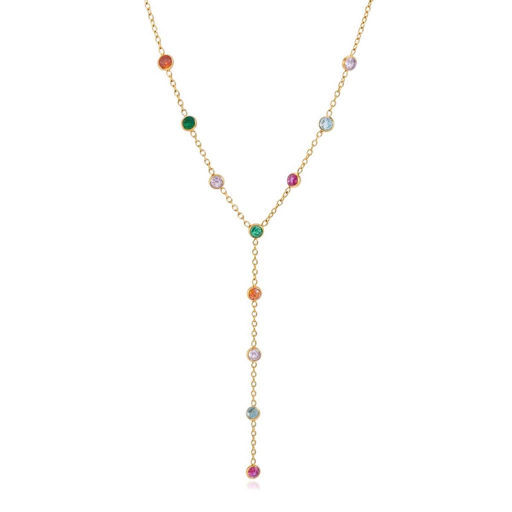 Wanxing Geometric Zirconia Y-shaped Necklace: Stainless Steel, Versatile European & American Fashion.
