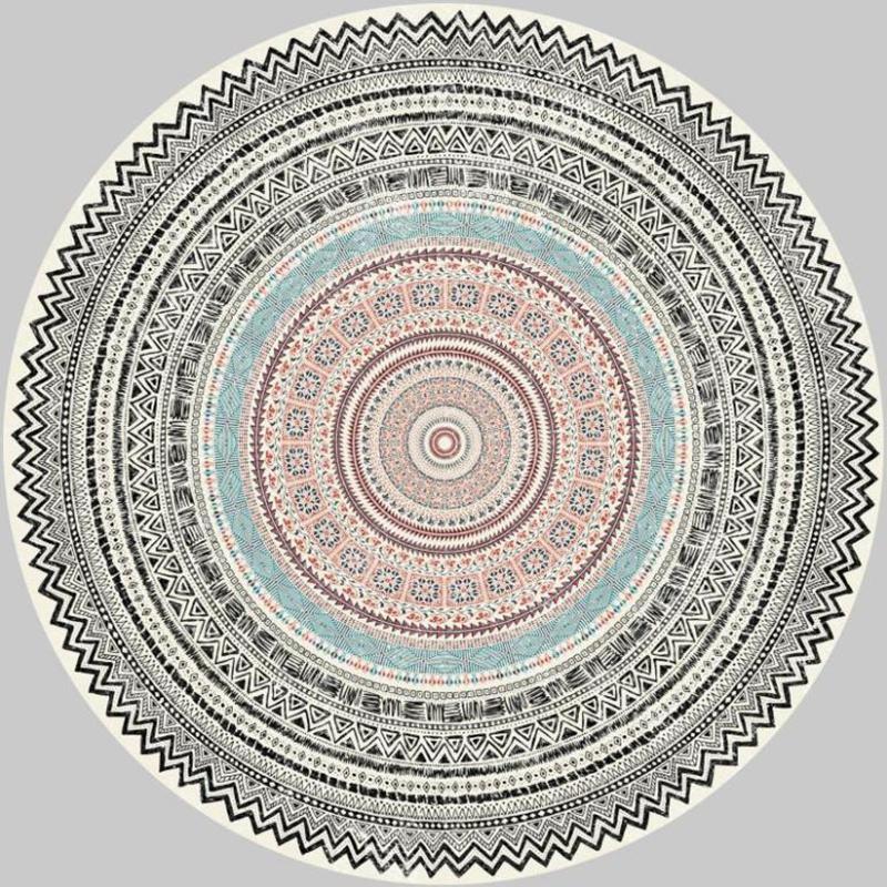 Mandala Print Round Carpet Nordic Modern Living Room Anti-Slip Rug Coffee Table Foot Pad Bedroom Floor Mats Bay Window Chair Mat