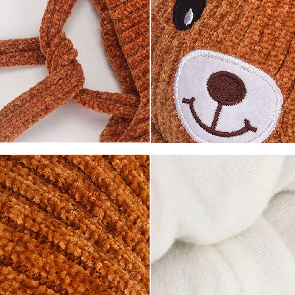 Hooded Scarf Bear Knitted Hat Winter Pompom Baby Hat Fleece Lining Earflap Cap Toddler Beanie