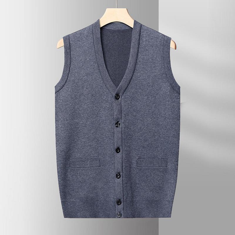 Tato Jesień Męska Nowa Luźna Kamizelka Moda Prosta Dekolt w serek Jednolity Kolor Casualowa Kamizelka Podkładowa Dzianinowa Kamizelka.