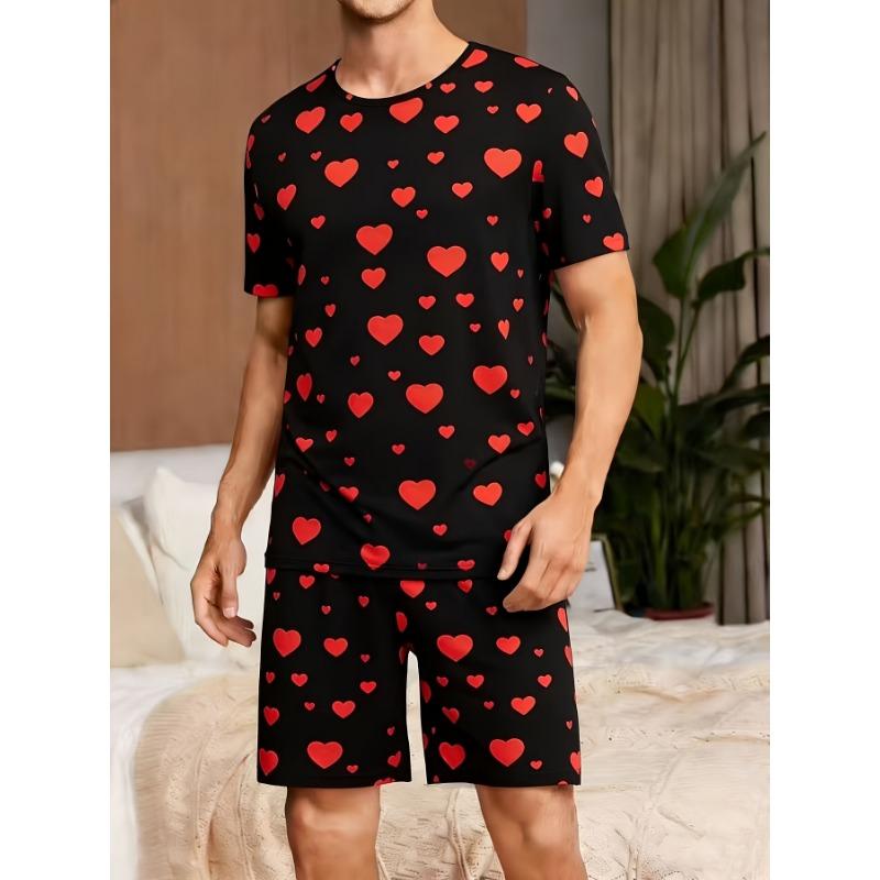 Men s Casual Style Printed Short Sleeve Shorts Lounge Suit S