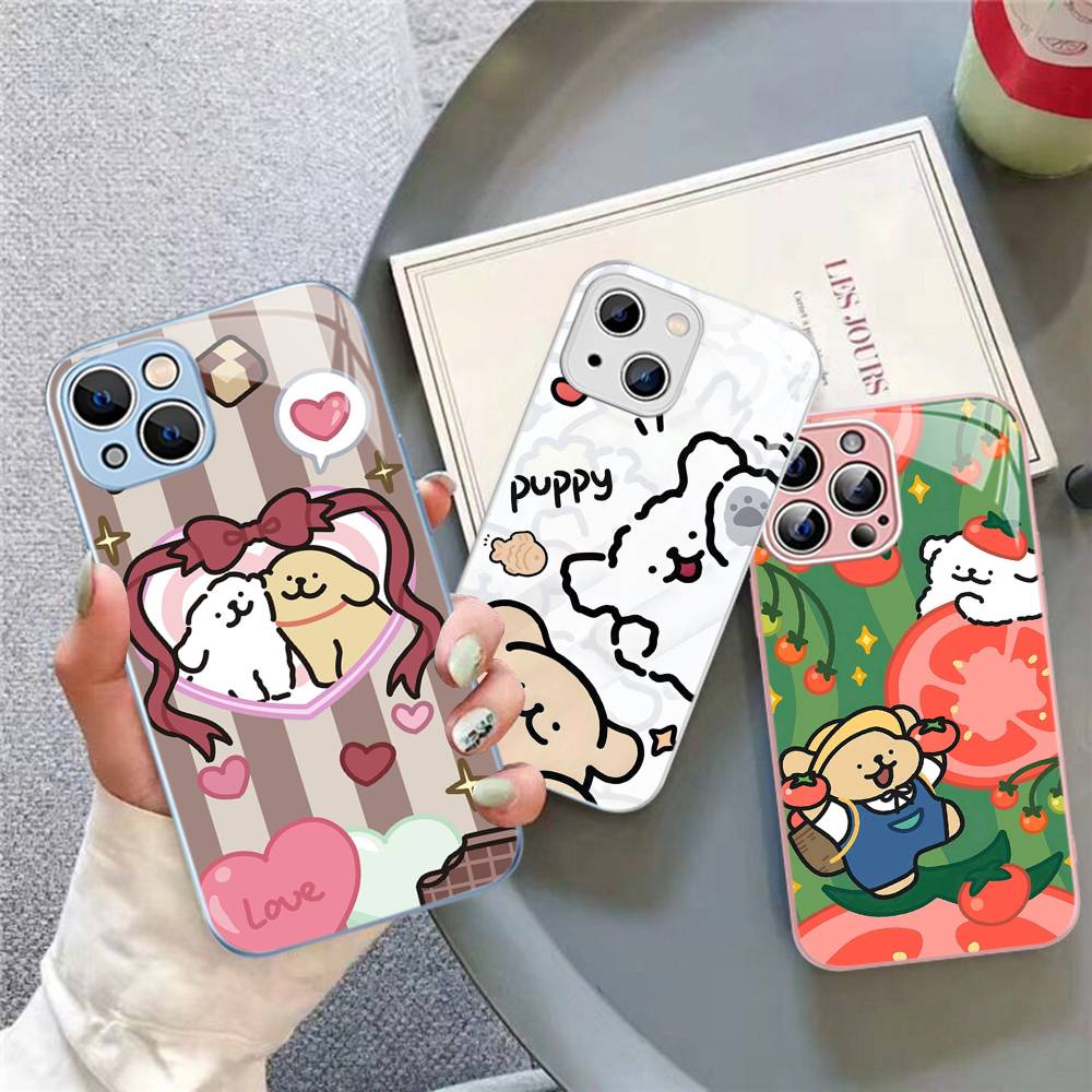 Maltese Cute Line Puppy Dog For IPhone 14 13 12 Mini 11 Pro XS Max X XR 14 Plus Tempered Glass Cover
