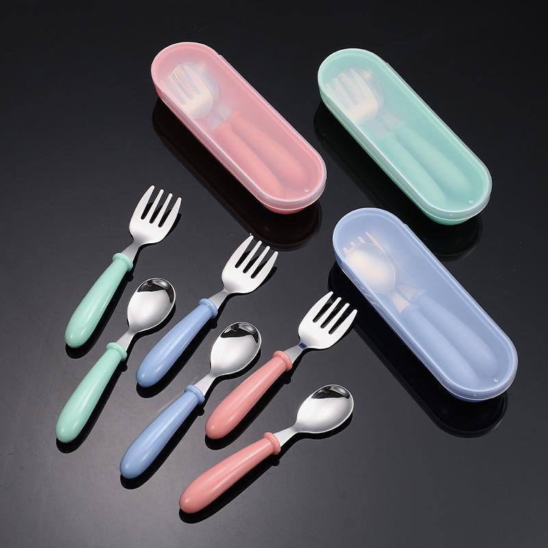 304 Stainless Steel Children's Tableware Set: Spoon, Fork & Box - Perfect Gift for Babies & Mothers