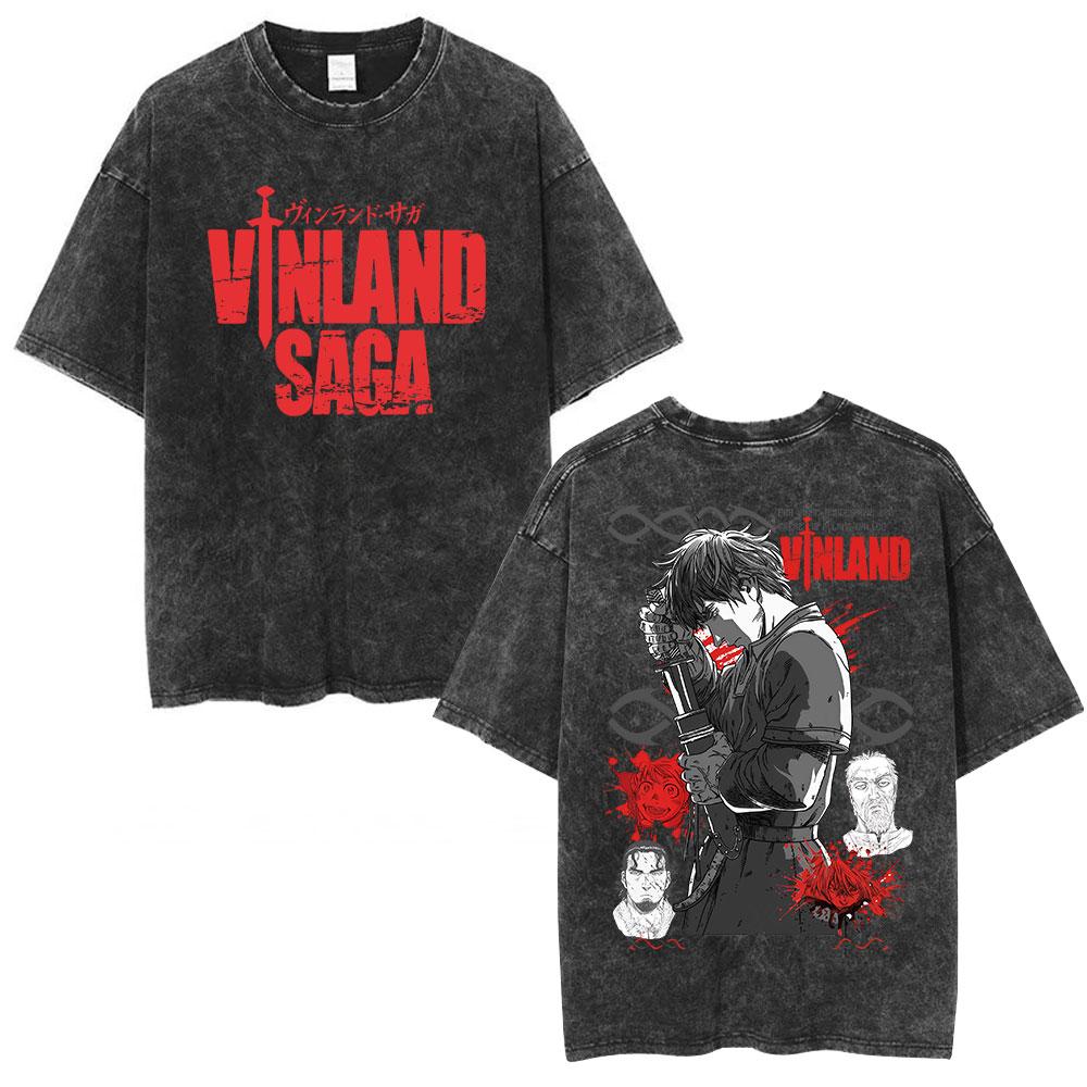Vintage Washed Anime Vinland Saga Thorfinn Karlsefni T Shirt Mens Women Clothing Fashion Street Casual Cotton Oversized Tshirts