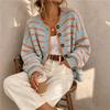 Women's Single-breasted Cardigan Color Matching Striped Long-sleeved Sweater Loose Casual Fashion All-match Sweater Sweater Korean