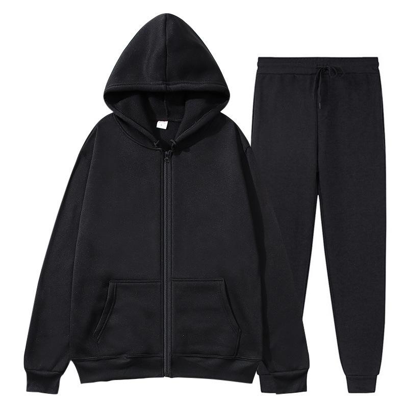 Men's Cross-border Autumn Winter Comfort Zip-Up Velvet Hoodie & Jacket Set