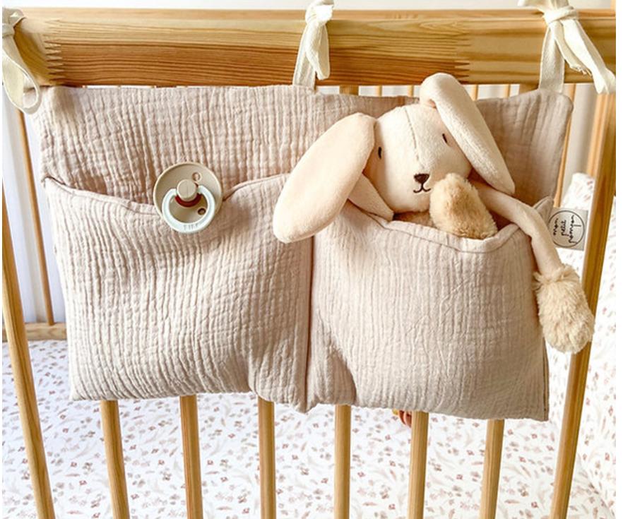 Baby Crib Organizer Cot Caddy Bed Storage Bag 2 Pockets Bedside Hanging Diaper Nursery Toys Bag Diapers Stroller Organize
