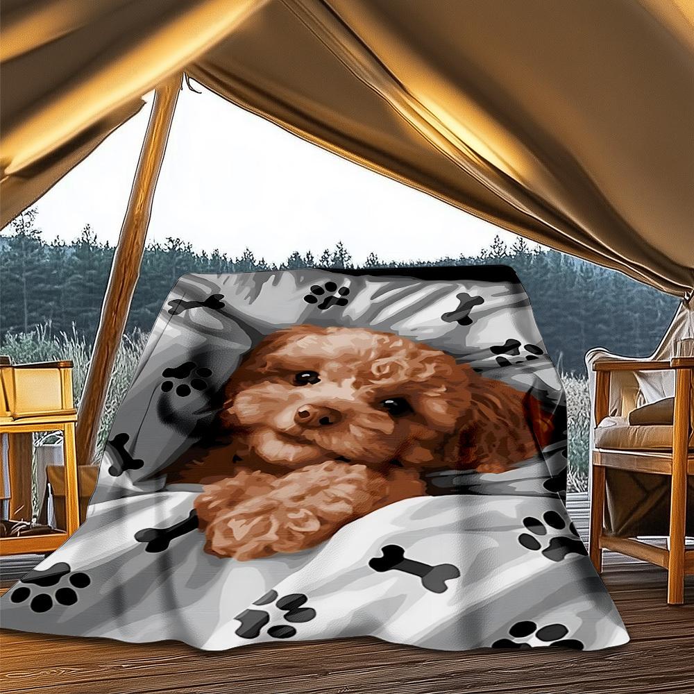 1pc Poodle Blanket Outdoor Soft Polyester Flannel Throw Blanket Versatile for All Seasons , Soft , Cozy , Warm All Season Quilted Throw ,