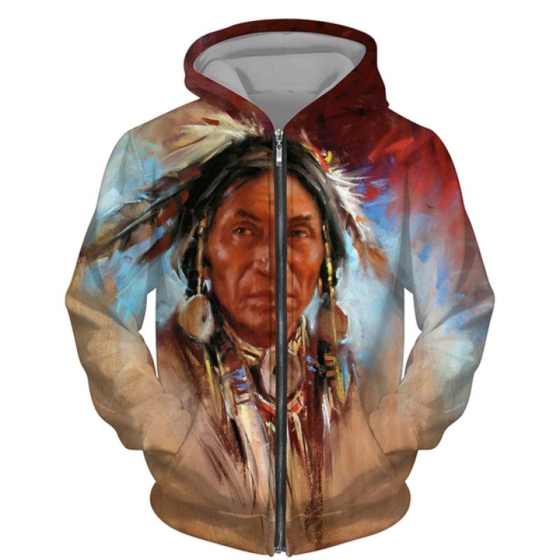 Vintage Men's T Shirt Long Sleeve Wolf 3D Print Zip Hoodie Fashion Jacket Male Casual Sport Oversized Mens Clothing Sweatshirt