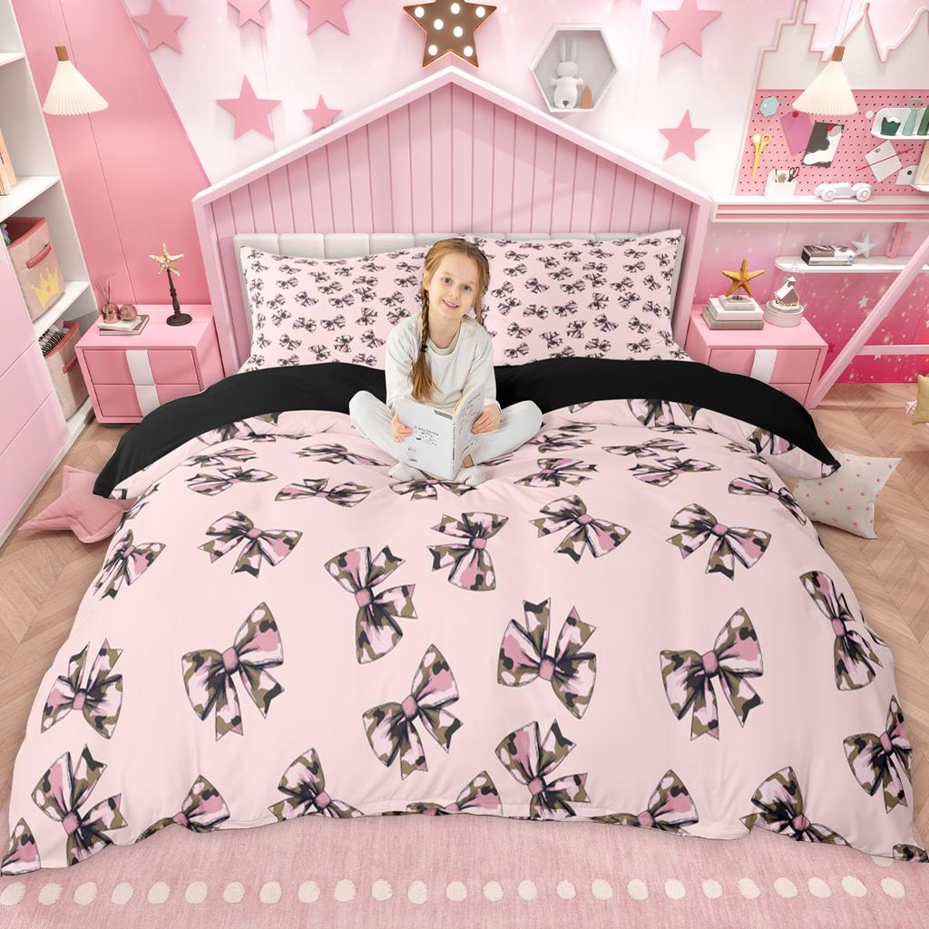 Comforter Homewish Girls Bow Knot Princess Style Comforter Set Cute Kawaii Ribbon Bed Set