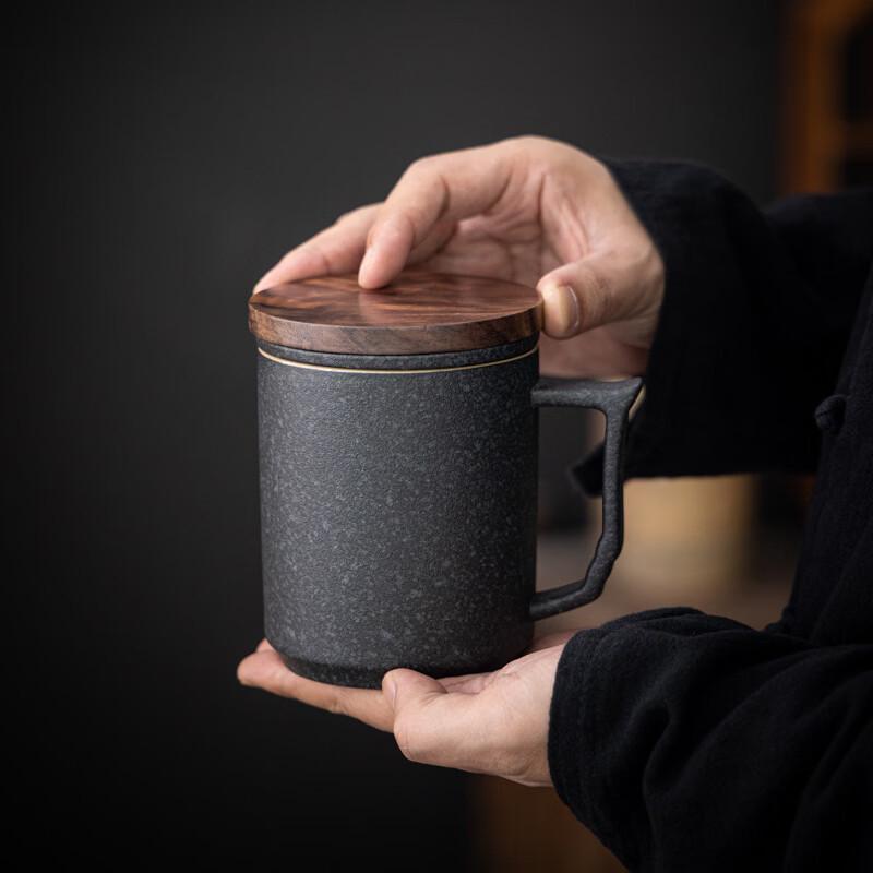 OLOEY Ceramic Tea Infuser Mug with Wooden Lid, 360ML