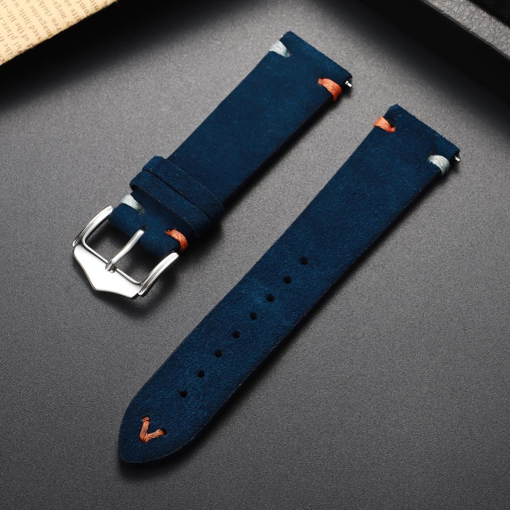 Calfskin Soft Suede Strap Watch Band 18mm 20mm 22mm Handmade Stitching Cowhide Strap for Omega for Seiko Smartwatch Wristband
