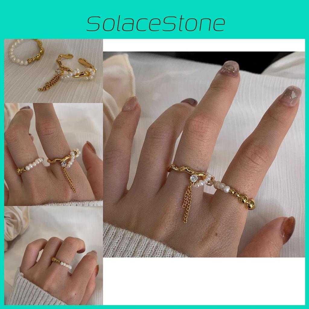 Fashionable Pearl Chain Open Ring For Women With Unique Geometric Design Ideal For Daily Wear