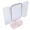 Desktop Lighted Makeup Mirror with Organizer 3 Color Temperature Dimming USB Rechargeable LED Light 
