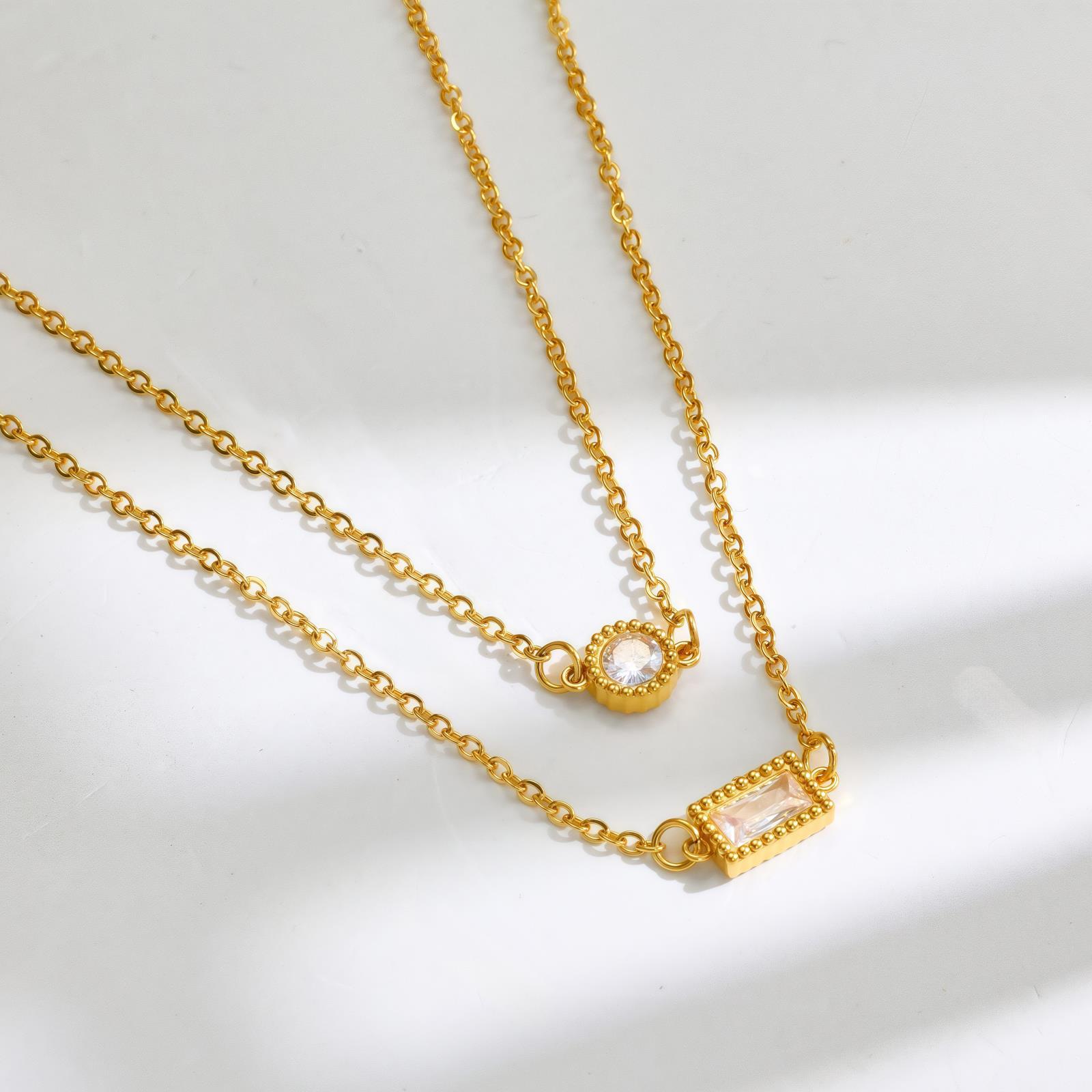 Super Flash Small Sugar Cube Zircon Necklace Titanium Steel Double-Layer Collarbone Chain Does Not Fade Stacked Temperament Gift