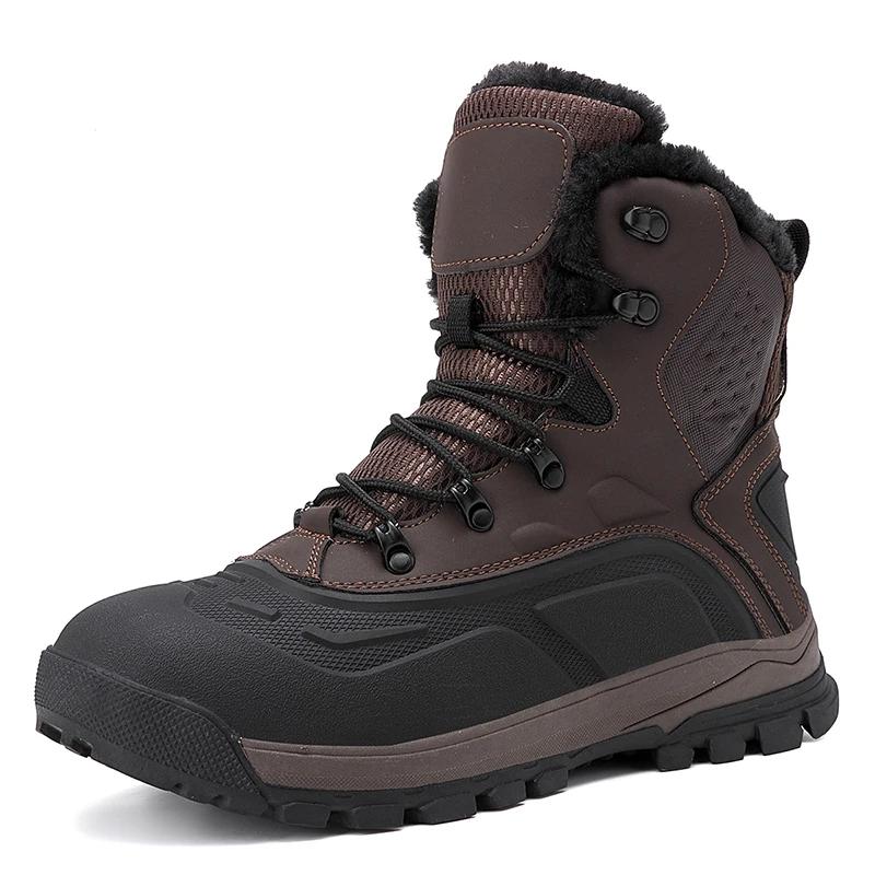 Winter Men's High-Top Snow Boots with Fleece Lining Thickened Waterproof Non-Slip Warm and Cold-Resistant Cotton Shoes