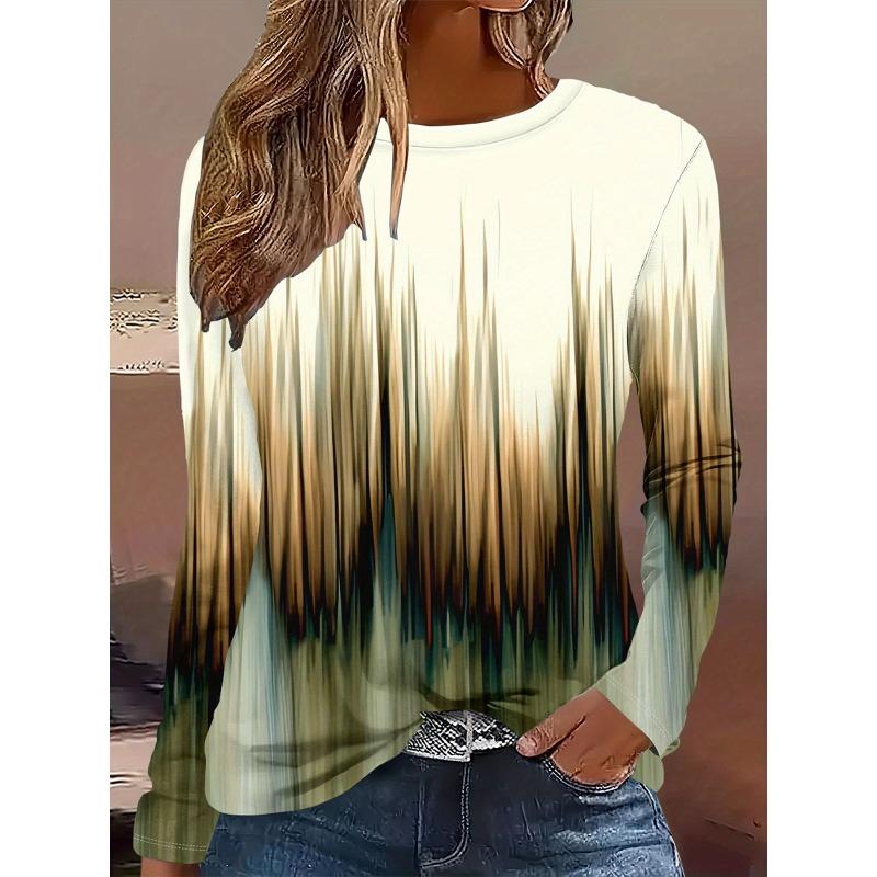 Women's Autumn and Winter 3D Printed Crew Neck Long Sleeve T-Shirt Fashion Versatile Breathable Trend Casual