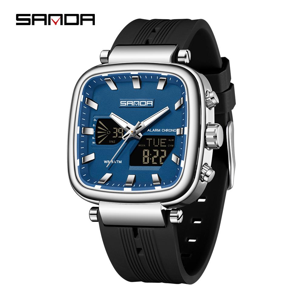 SANDA 6282 Fashion Luxury Men's Electronic Watch Dual Monitor Sports Waterproof Night Light Men's Electronic Watch
