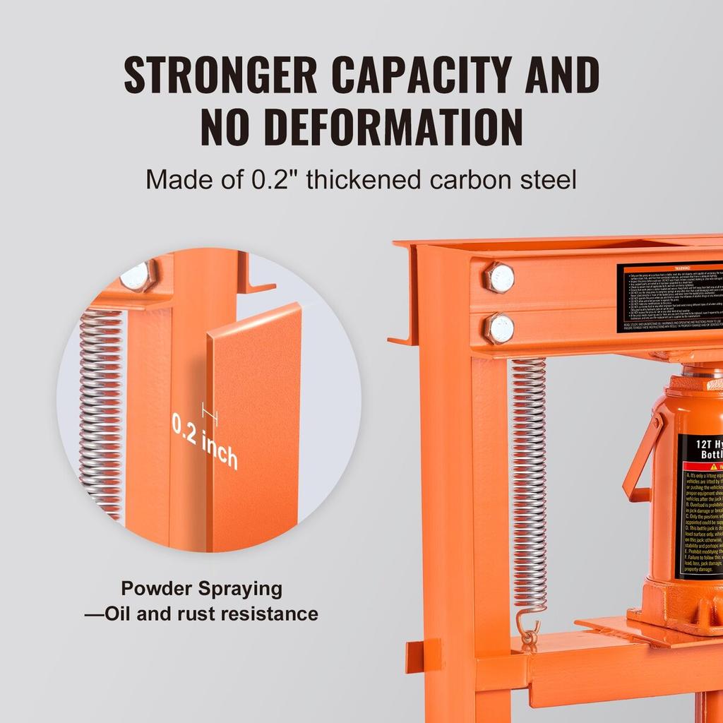 Hydraulic, 12 Ton H-Frame Floor, Stamping Plates, Adjustable Working Table Height for Bending or Straightening Metal, Garages, or Homes Shop Press,