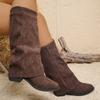 Thick heeled brown Maillard long boots for women  new autumn and winter mid leg pants tube boots