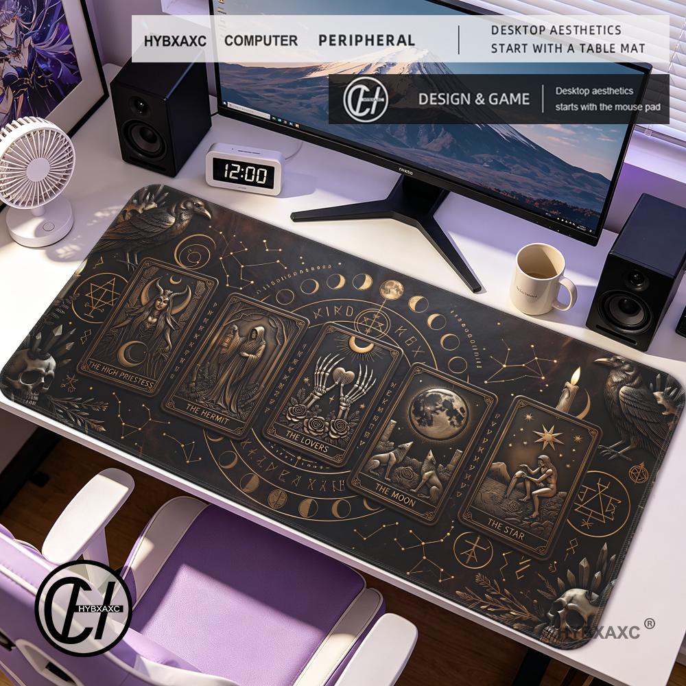 HYBXAXC Witchy DeskMat Gothic MousePad Dark Academia Decor Tarot Card Keyboard Pad Faux Leather Look Spellbook Gaming Mat