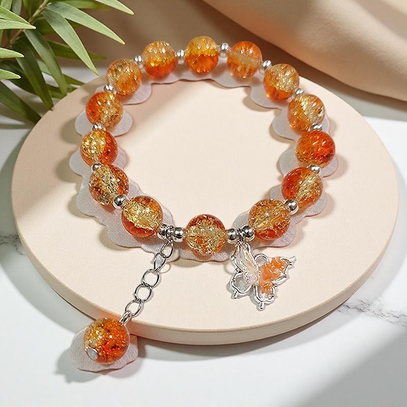 2026 Iridescent Butterfly Bracelet - Colorful 10mm Beads, Color-block Design, Cross-border Gift