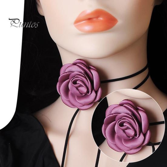 Retro Flower Women Choker Necklace Solid Color Elegant Lace Up Adjustable Strappy Collar Necklace Party Supplies