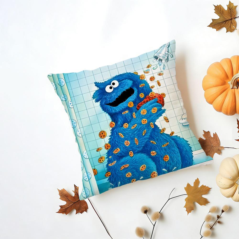 CCookie Monster Cushion Cover Washable Linen Pillowcase Soft for Daily Sofa Bed Home Room Decor