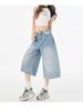 Fashion Summer Vintage High Waist Loose Cropped Capri Pants For Women Versatile High Street Straight Denim Trendy Slimming FigureFlattering Daily Wear