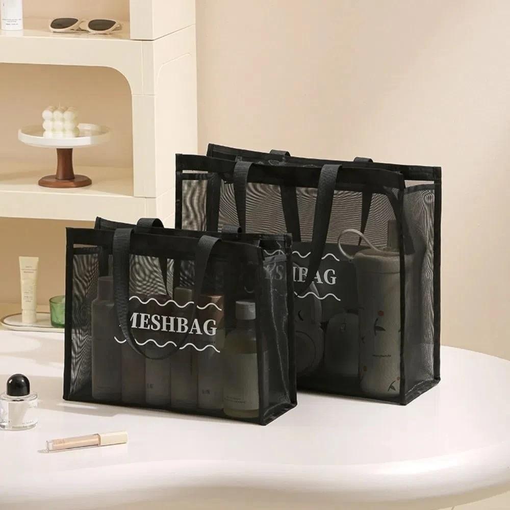 New Large Capacity Shoulder Bag Waterproof Transparent Makeup Storage Bag Hollow Mesh Multifunctional Handbag Women