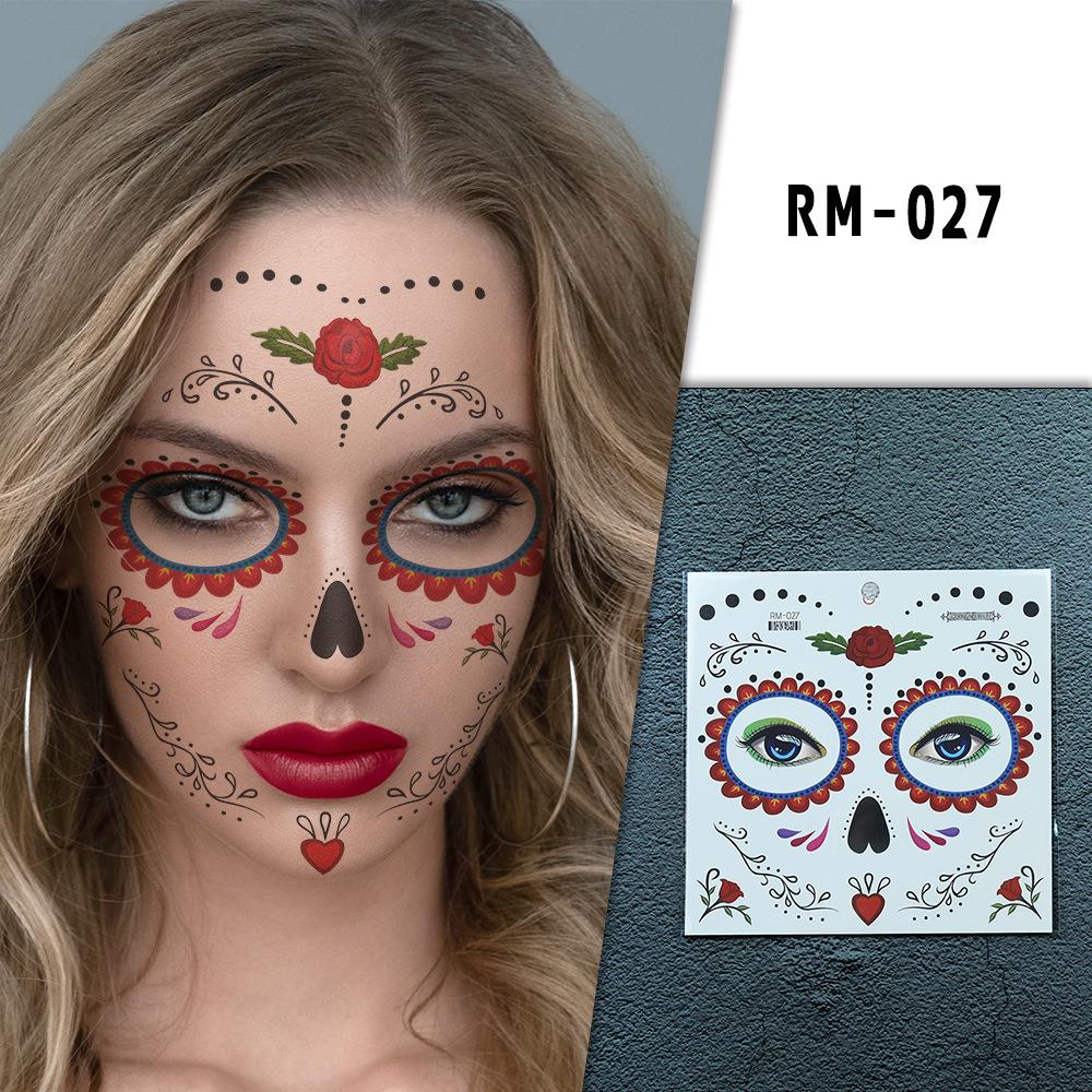 Autocollants de Tatouage Faciale Halloween & Jour des Morts Transfrontaliers - Autocollants Maquillage de Fête Florale