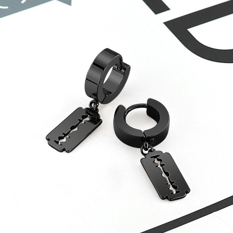 2pc Korean Fashion Stainless Steel Razor Blade Pendant Earring Punk Hip-hop Women Men Unisex Gothic Ear Studs Earrings Zircon