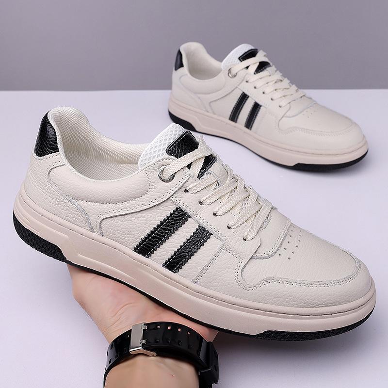 New Shoes for Men Genuine Leather Casual Shoes Fashion Striped Flat Skateboard Shoes Street Cool Sneakers
