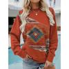 Bohemian Women's Autumn And Winter Round Neck Long Sleeved Fashions Retro Color Blocked Printed Sweatshirt Casual Top