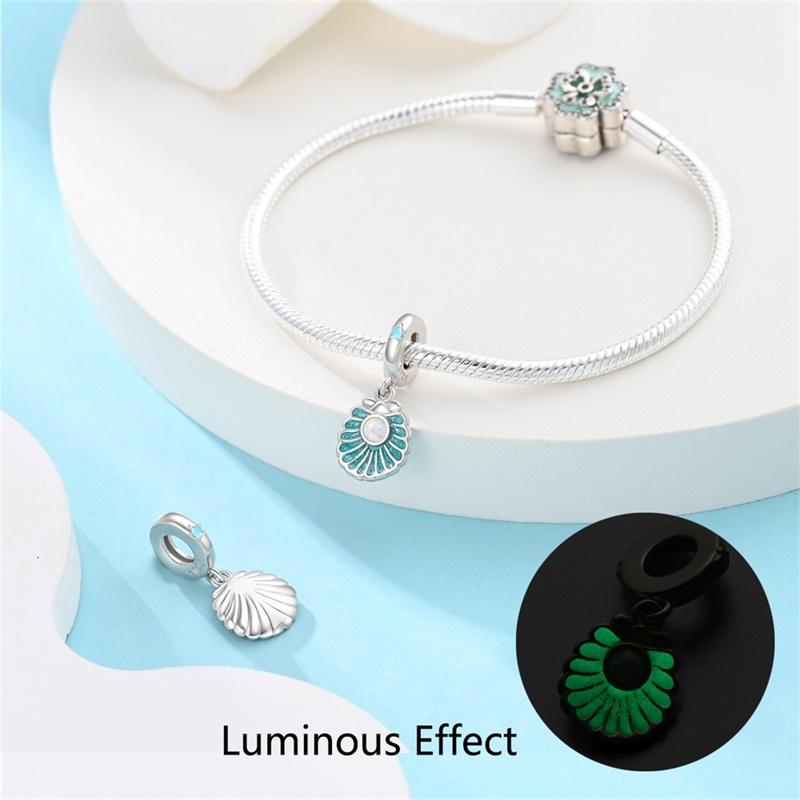 Summer Ocean Series 100% 925 Silver Blue Luminous Jellyfish Seashells Fish Charms Beads Fit Qikaola Bracelets Jewelry