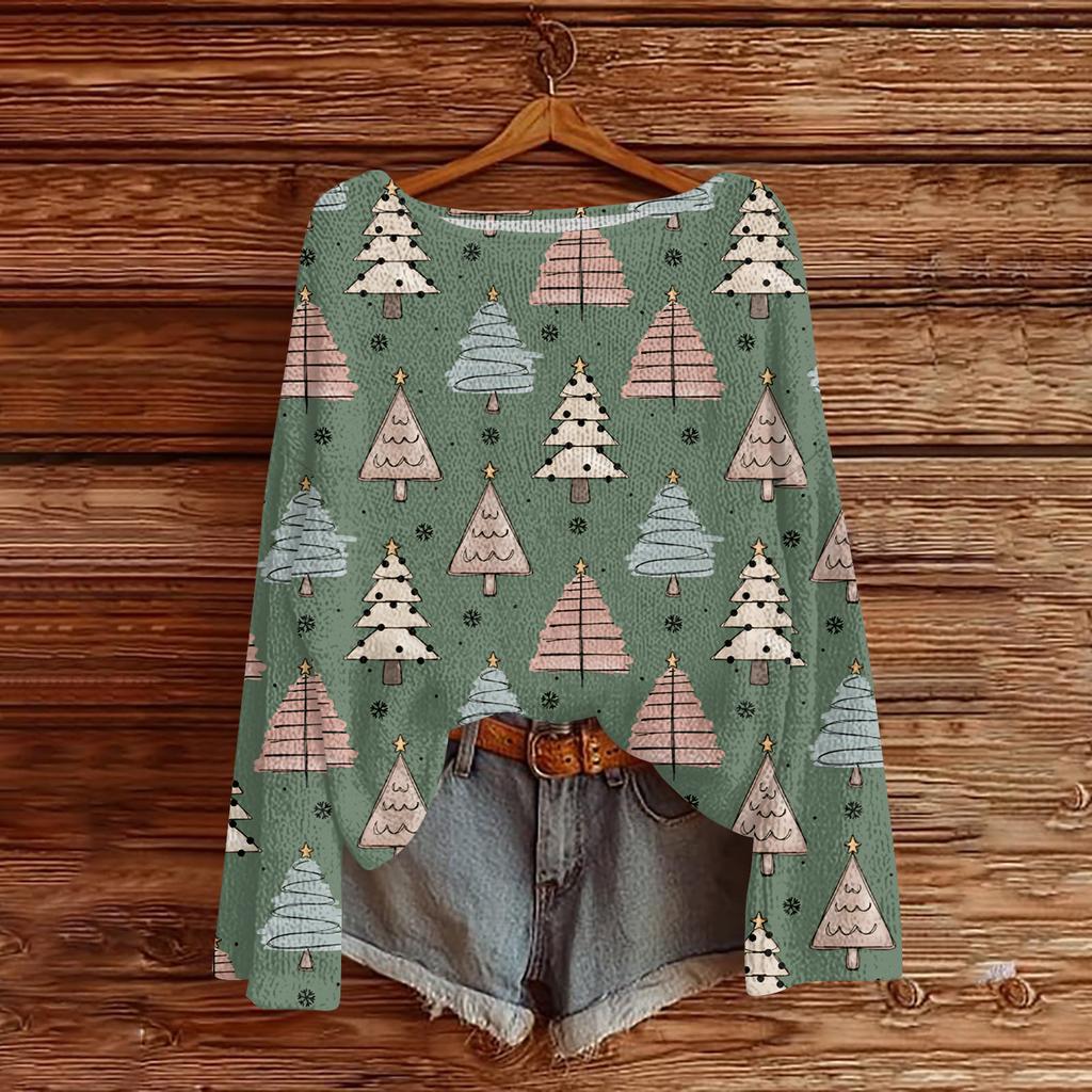 Women's Fashionable Oversized Knitwear Long-Sleeved Christmas Print Top