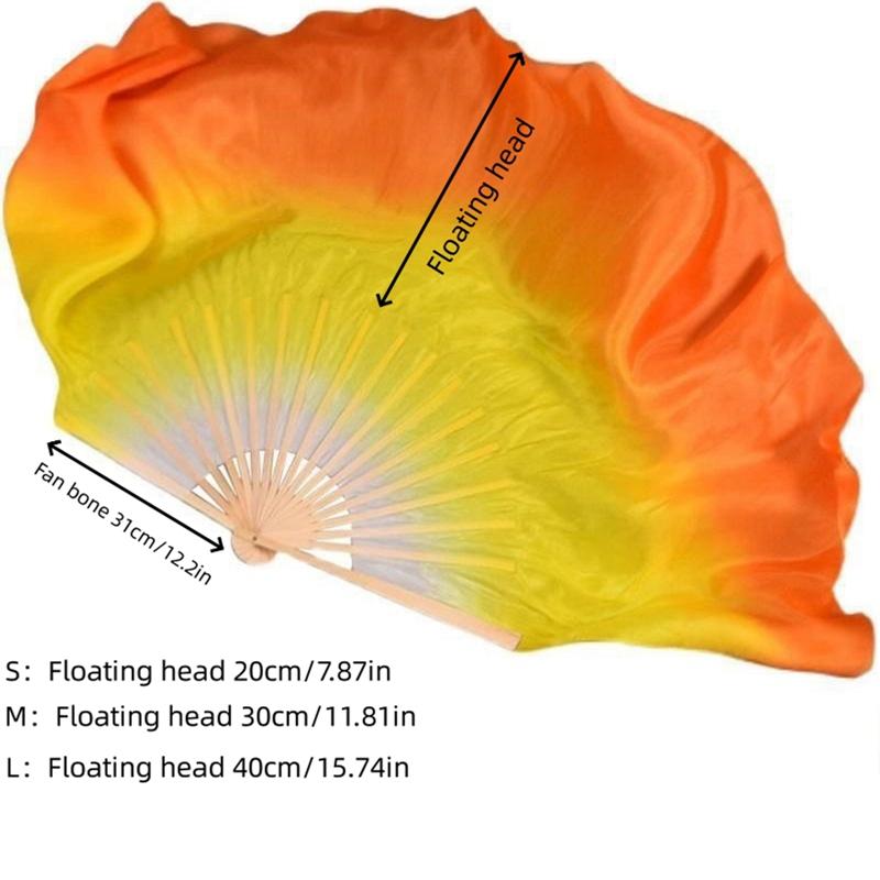 1Pc Professional 100% Real Silk Fan Veil Chinese Folk Art Silk Fan Belly Dance Props Fans Gradient White/Yellow/Orange